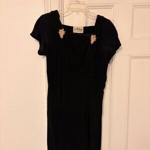 Vintage Jon Michaels Black Cocktail Dress Beaded Shoulder Detail 90s Party Dress